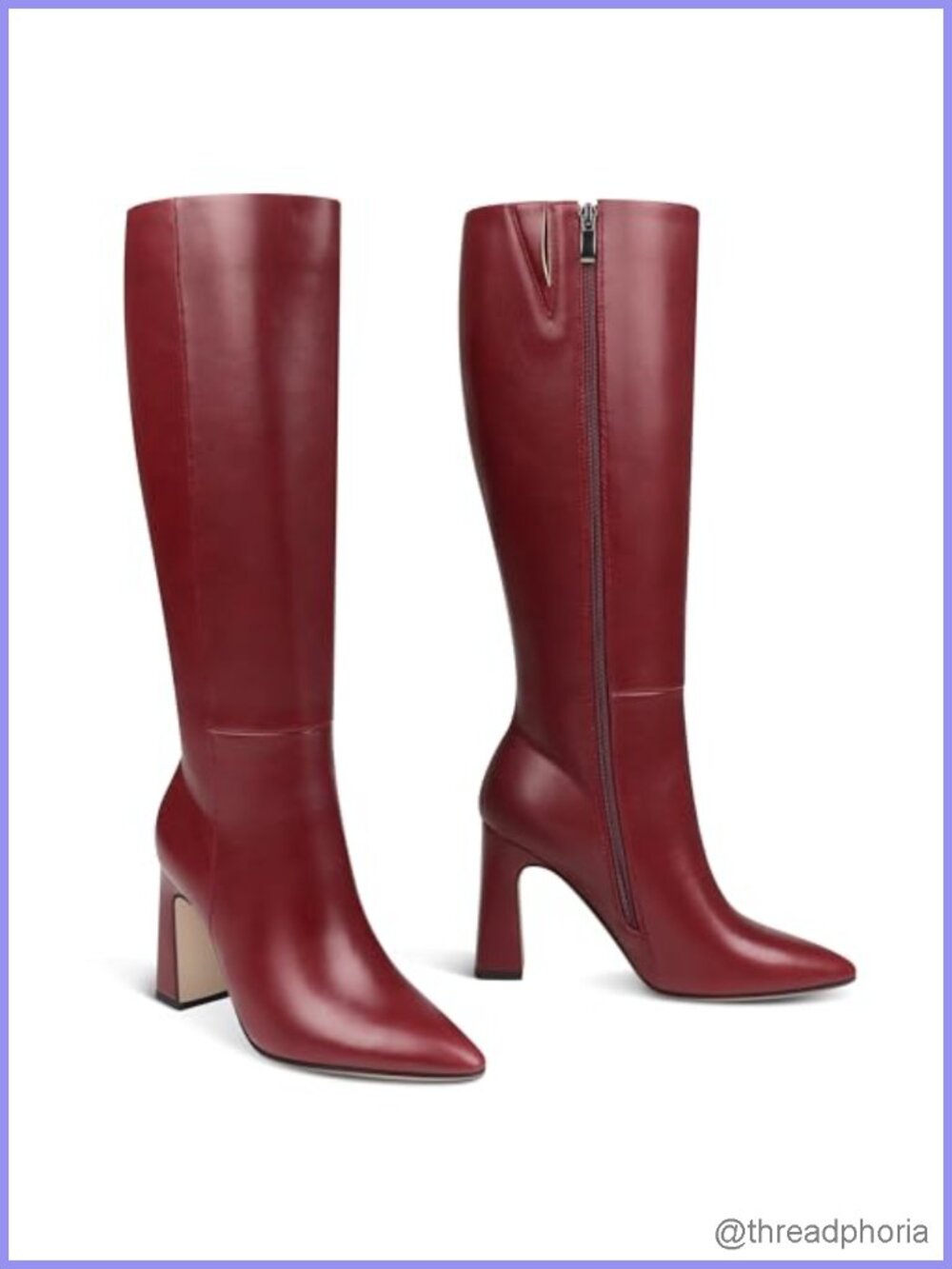 Faux Leather Knee High Boots Chunky Heel Square Toe Zip Women's